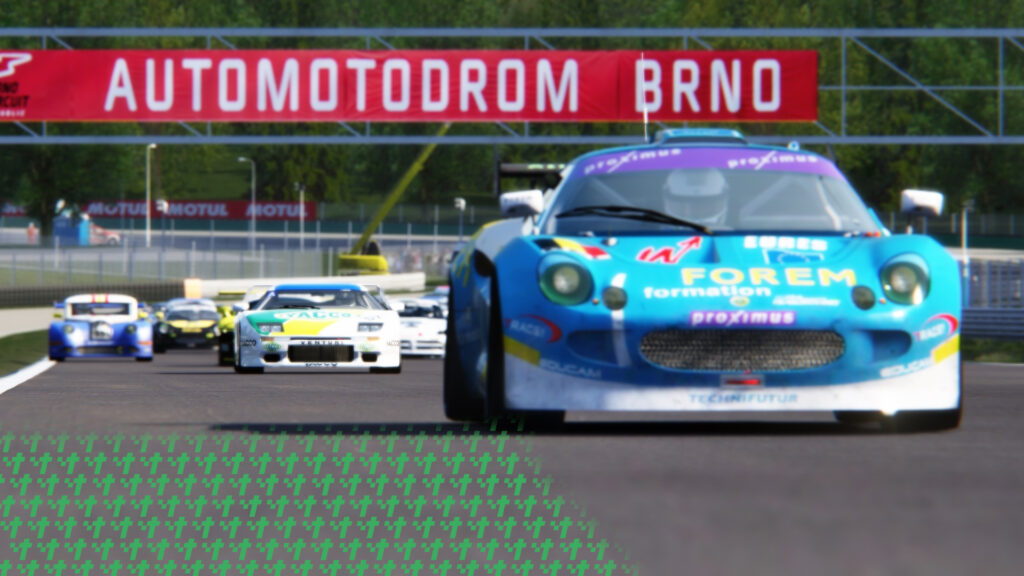 Sim racing allows for choices such as driving classic N-GT cars across Automotodrom Brno.