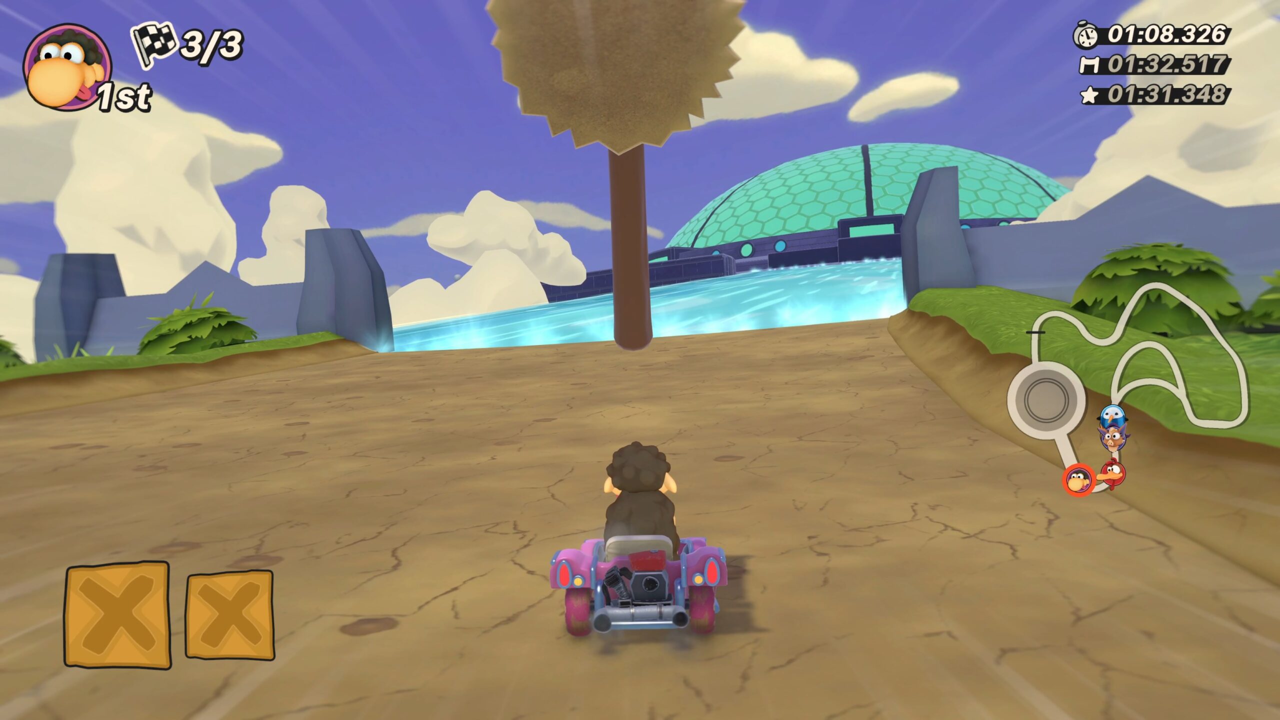 Moorhuhn Kart 4 screenshot of a steep ascent to a UFO